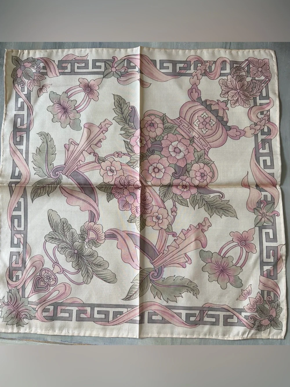 vintage square scarf from the Akira Collection elegant oriental floral arrangeme